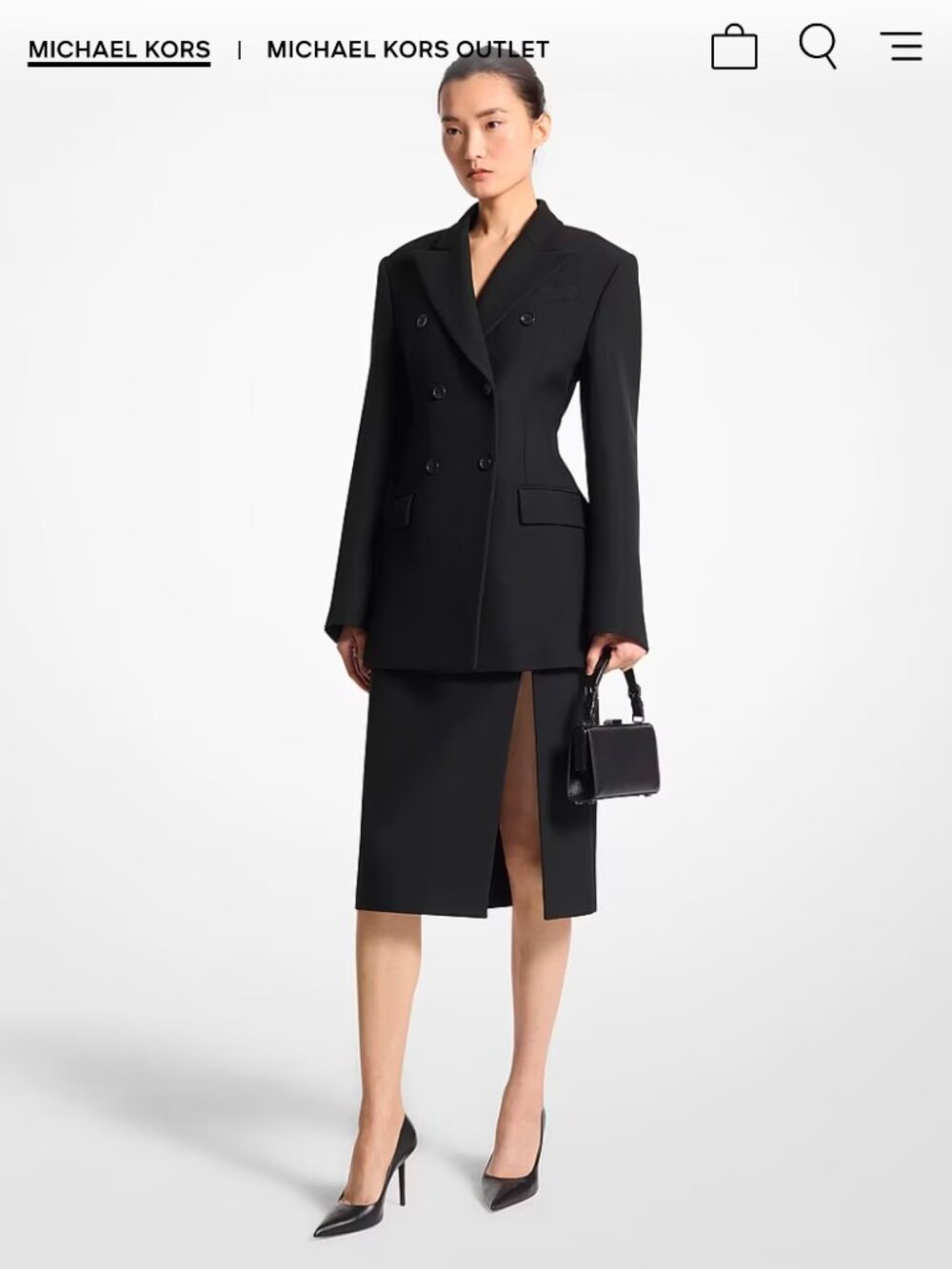 Michael Kors Collection Wool Blend Gabardine Double-Breasted Carved Blazer